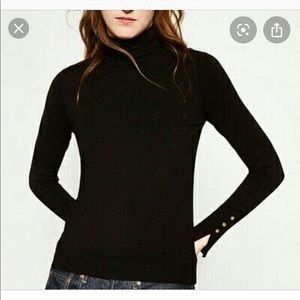 Zara Black Turtleneck with Gold Button Sleeve